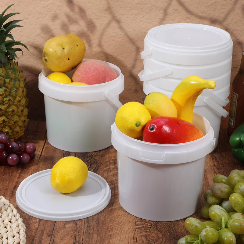 10 Pack 1.5 Quart/48oz White Plastic Bucket with Lid and Handle, Food Storage Bucket,Empty Paint Can Quart Plastic Paint Containers for Paint Water Art Crafts Projects