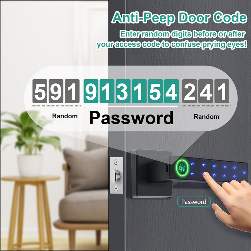 Fingerprint Door Lock,Smart Door Knob,Keyless Entry Door Lock with Handle,Biometric Digital Passcode Door Locks,Electronic Touchscreen Keypad Smart Door Locks for Bedroom Home Hotel Office Apartment 1.6 Pounds