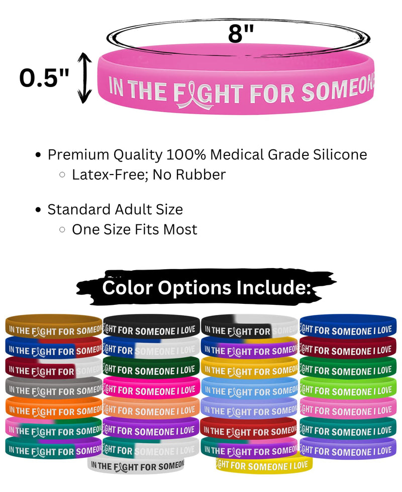 In the Fight for Someone I Love Silicone Wristband Bracelet for Cancer & Cause Awareness (10 Pack) Burgundy & White