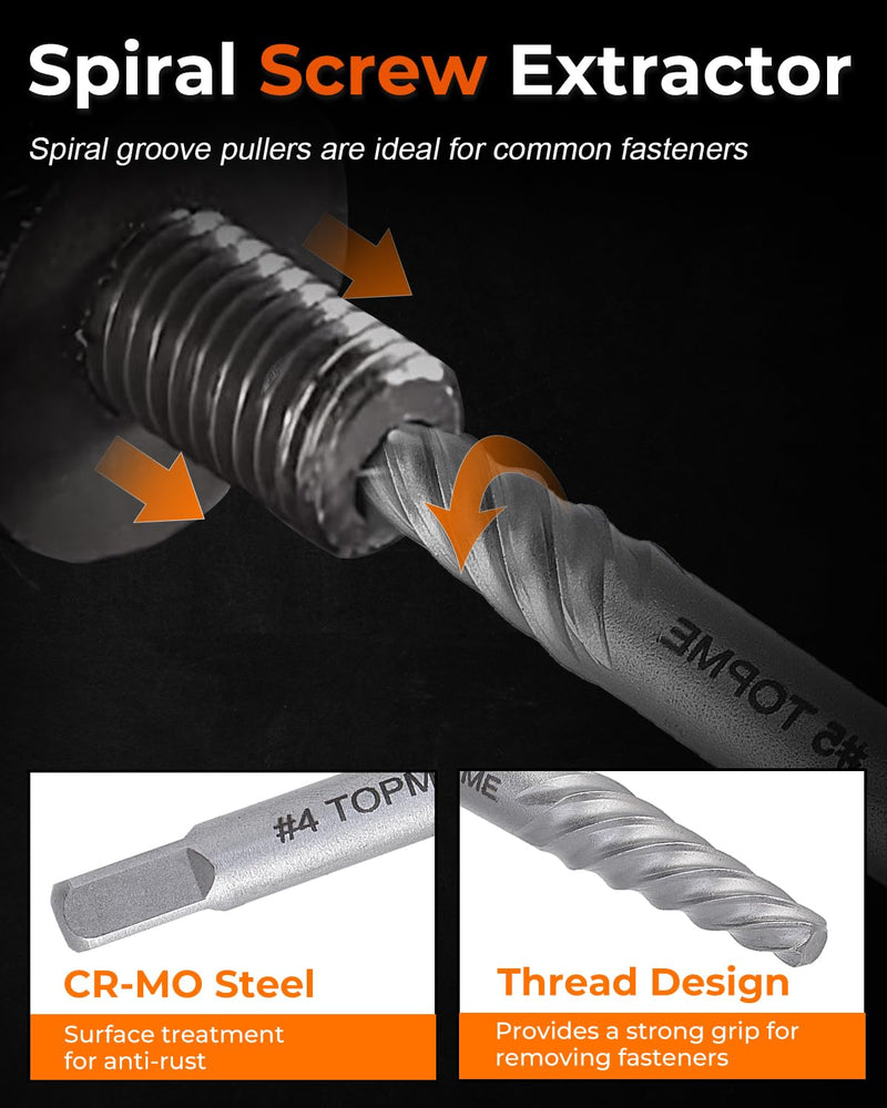 Screw Extractor Set, 7PCS Easy Out Screw Extractor Set, Stripped Screw Extractor for Removing Damaged Screws, Broken Bolts, Studs 7 Pieces