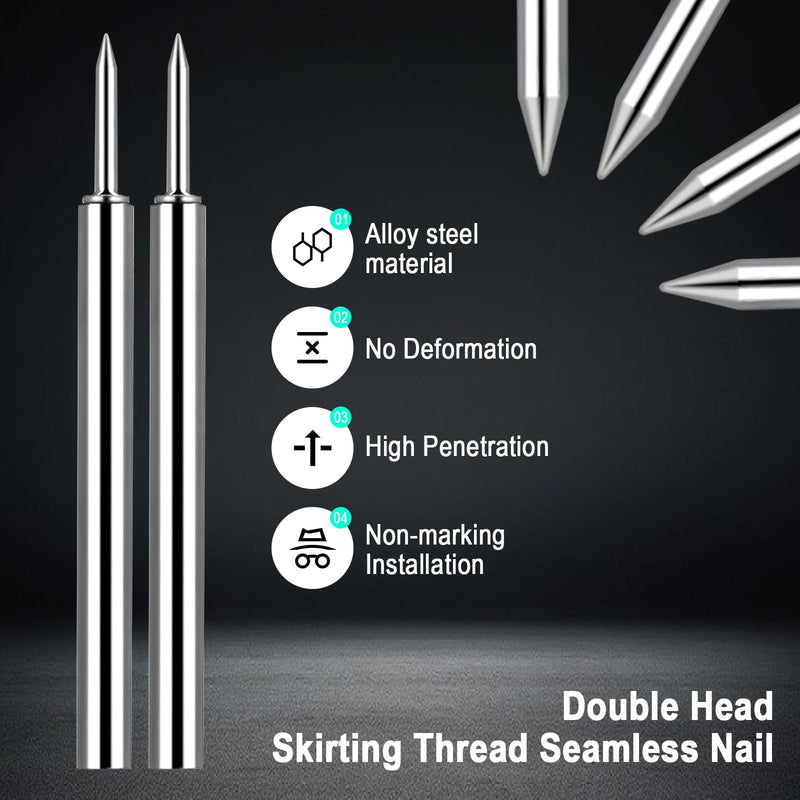250 Pcs Double-Head Skirting Thread Seamless Nail, Double-Headed Nails, Invisible Screws & Nail-Specific Sleeve Tool, Seamless Skirting Thread Nails with Solid Wood Baseboard. 250