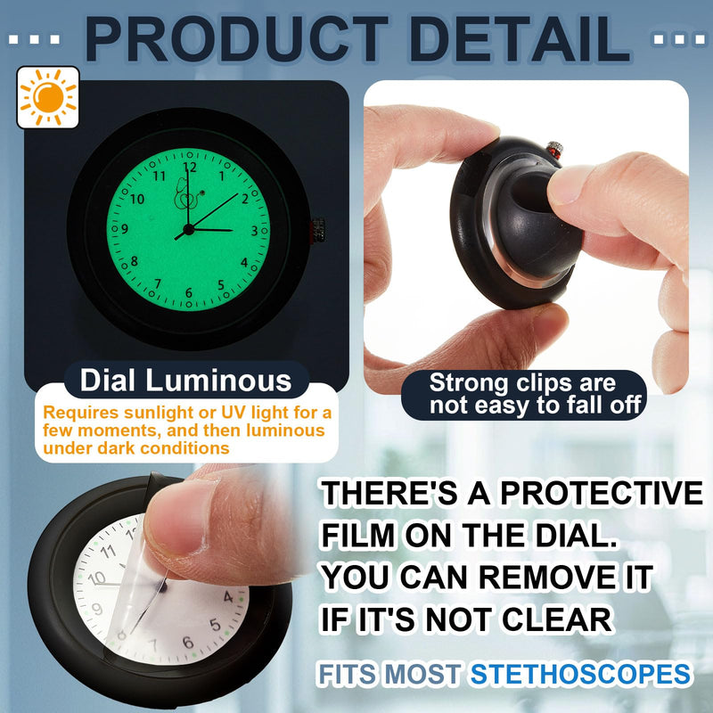 1 Pcs Glow in The Dark Stethoscope Watch Nurse Gift Clip on Pocket Clock with Second Hand 2025 CNA Week Appreciation Accessories for Doctor Clinic Staff (Black) 1 Black
