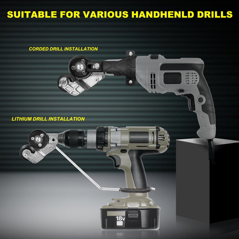 Upgraded Electric Drill Plate Cutter - Efficiently shears flat sheet metal, Metal Cutting Attachment with Adapter - Cuts 20-30GA sizes of Iron, Steel, Tin, Aluminum, and cardboard up to 3MM