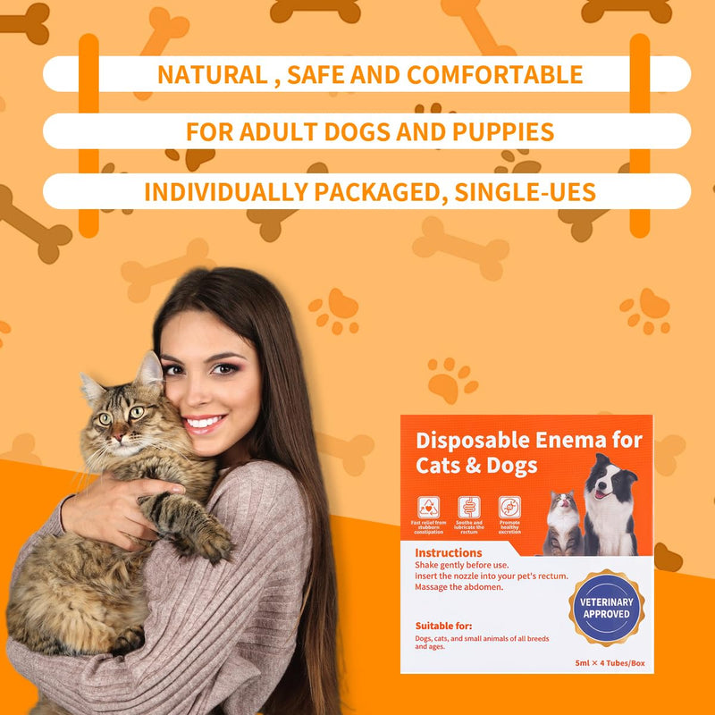 Disposable Enema for Cats & Dogs – Pet Enema for Constipation Quickly Softens Stool– Easy-to-Use for Small Animals – 5 mL（4 Pack）