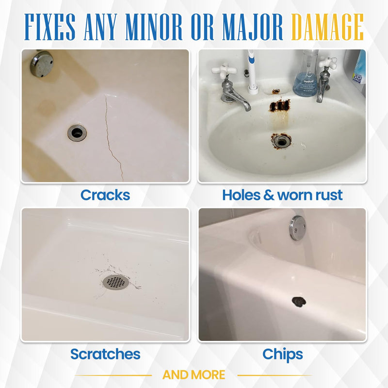 Tub & Shower Repair Kit, True-White Fiberglass & Porcelain Repair for Bathtub, Sink, Basins, Shower Pan, Toilets, Floor Tile - Quickly & Easily Fix Cracks,Holes,Chips,Scratch on Acrylic,Enamel,Ceramic - NewNest Australia