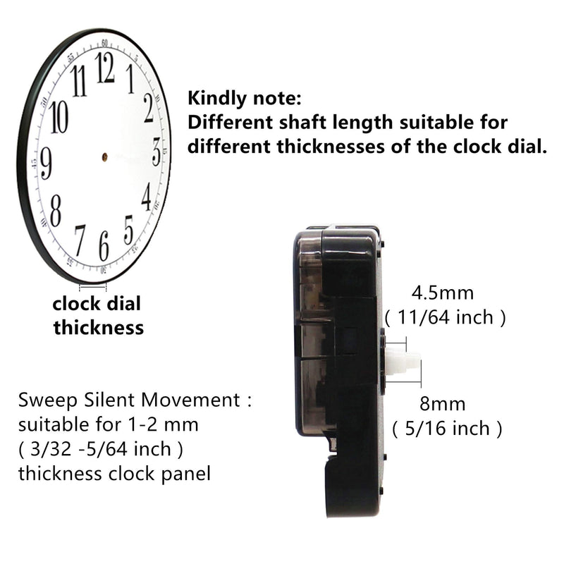 Youngtown 12888 Snap in Type 4.5mm Hour Shaft Length Continuous Sweep Non Threaded Quartz Clock Movement 8mm Total Shaft Length (A Hands). Total minute hand :105 mm (4.13 inch)