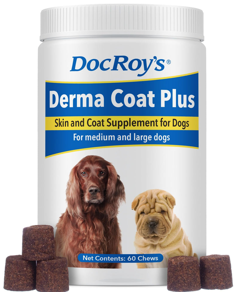 Doc Roy’s Derma Coat Plus Supplement for Dogs, Supports Healthy Skin, Coat & Nails, with Omega 3-6-9 Fatty Acids, Biotin & Antioxidants, 60 Count for Medium & Large Dogs 60ct Medium & Large Dogs