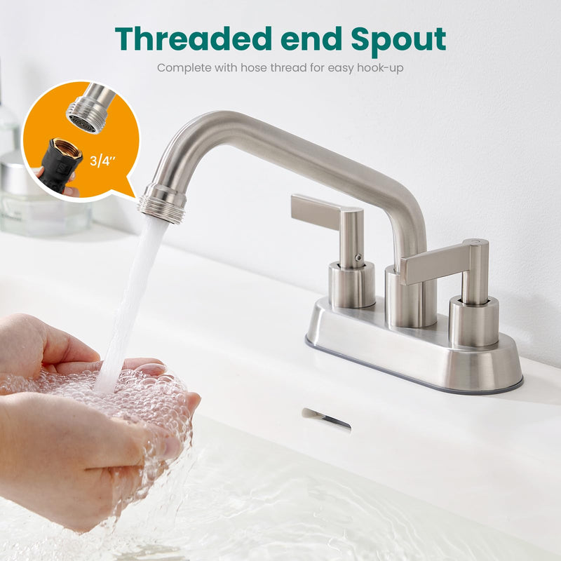 4 Inch Centerset Laundry Faucet, 2 or 3 Hole Deck Mount, Brushed Nickel Utility Sink Faucet with 360° Swivel Spout and 3/4'' Thread End Garden Hose Adapter