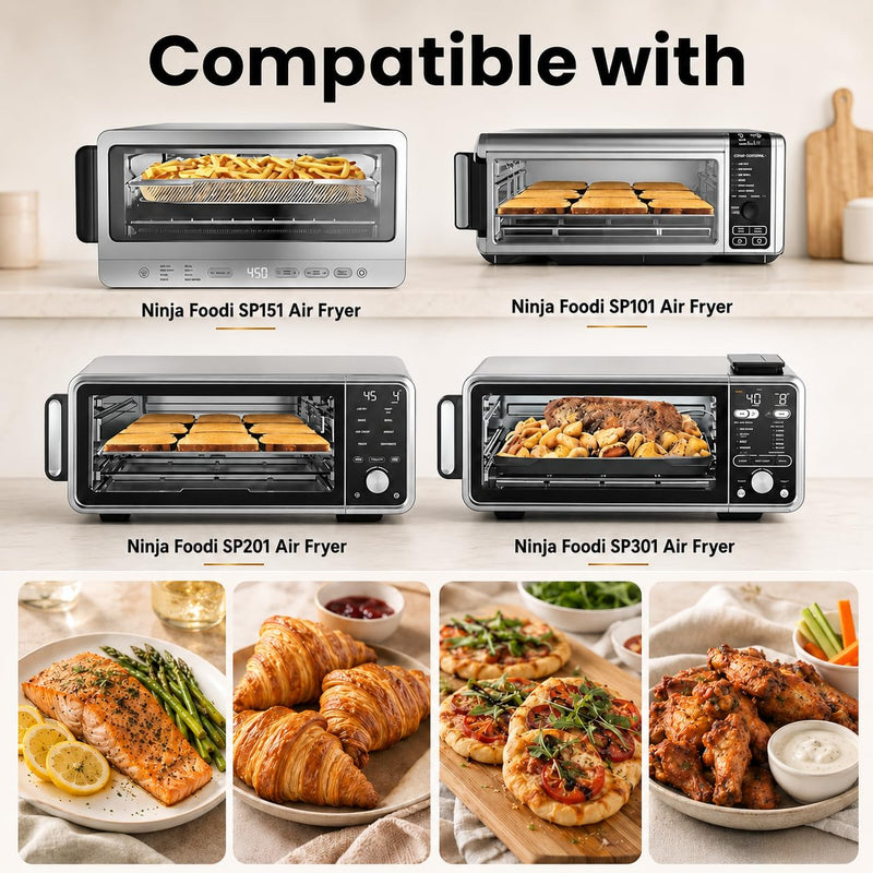 Replacement Crumb Tray Suitable for Ninja Foodi SP101 SP151 Air Fryer Toaster Oven, Includes 4 Pack Reusable Non-Stick Oven Liners, Heat Resistant & Dishwasher Safe Accessories