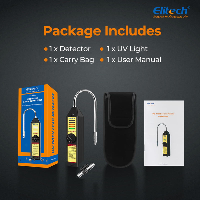 Elitech Freon Leak Detector Halogen Refrigerant Gas Leak Detector HVAC Tester AC Sniffer R22 R410A R134A 1234YF, WJL-6000S WJL-6000