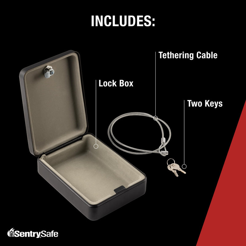SentrySafe Mini Safe is a Lock Box with Key Lock for Office or Dorm that Secures Money, Passports, or Other Small Valuables, Exterior: 2.6 H x 5.9 W x 8.0 inches, P005K Black