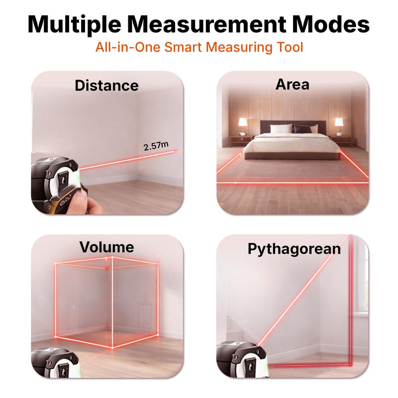 2 in 1 Digital Tape Measure - 196ft/60m Rechargeable Laser Tape Measure, 16ft/5m Physcial Measure | Distance, Area, Volume, Pythagorean Measurement I Data Storage (2 in 1 Tape Measure) 2 in 1 Digital Tape Measure