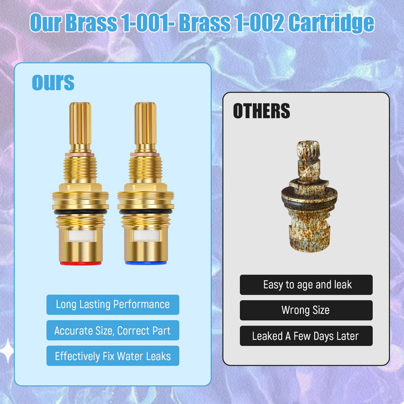 Brass 1-001 & Brass 1-002 Ceramic Valve Cartridge Set, Replacement Hot Widespread Cartridge and Cold Widespread Faucet Cartridge Replacement Brass 1-001 & 1-002
