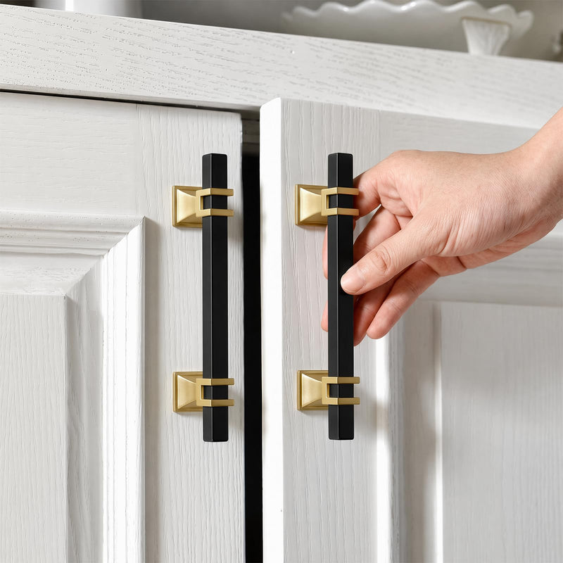 Goldenwarm Black and Gold Cabinet Pulls 3" Brass and Black Cabinet Pulls 3 Inch Hole Centers Black & Matte Gold 30