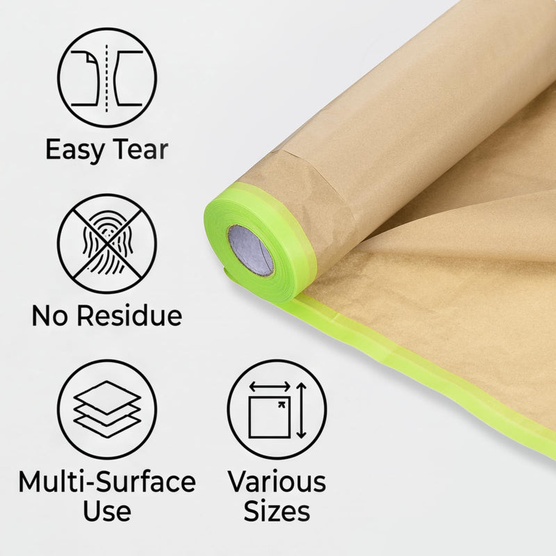 Masking Paper Tape, Mixed Size Pre-Taped Masking Paper 6Pcs