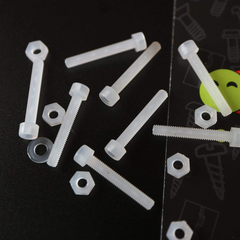 10x PVDF Socket Head Machine Screws M3 x 20 mm, Plastic Nuts, Bolts & Washers (1/8 x 25/32 in)