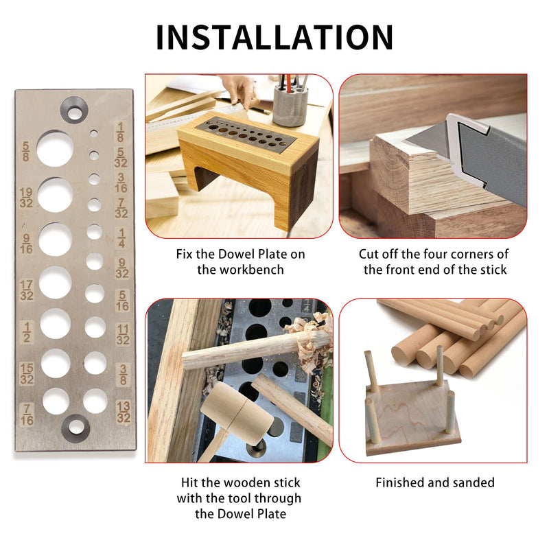 A2 Steel Dowel Plate, Wood Dowel Plate Maker,High Speed Steel Dowel Plate,Available for All Softwoods and Hardwoods (English 17 Holes) English 17 Holes