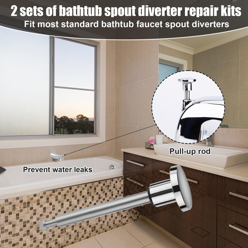 2pcs Tub Spout Diverter Repair Kit, Including 2 Diverter Valve Stems 2 Seals and Diverter Gates Shower Diverter Repair Kit Leaky Bathtub Faucet Repair Kit Bathtub Spout Repair Kit Chrome Silver
