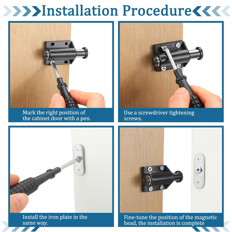 Gisafai 20 Pcs Magnetic Push to Open Door Latches Magnetic Touch Latch with Hardware Pop Out Push Latches for Cabinets Drawer Push Catch for Furniture Closet Door Kitchen (Black) Black