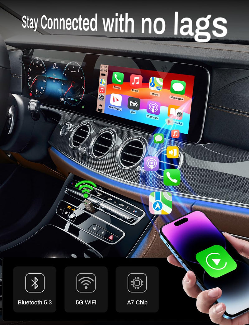 2026 Wireless CarPlay Adapter Support Apple CarPlay & Android Auto, 2-in-1 USB A & USB C Mini Bluetooth Dongle Convert Wired to Wireless Compatible with iPhone & Android Gunmetal