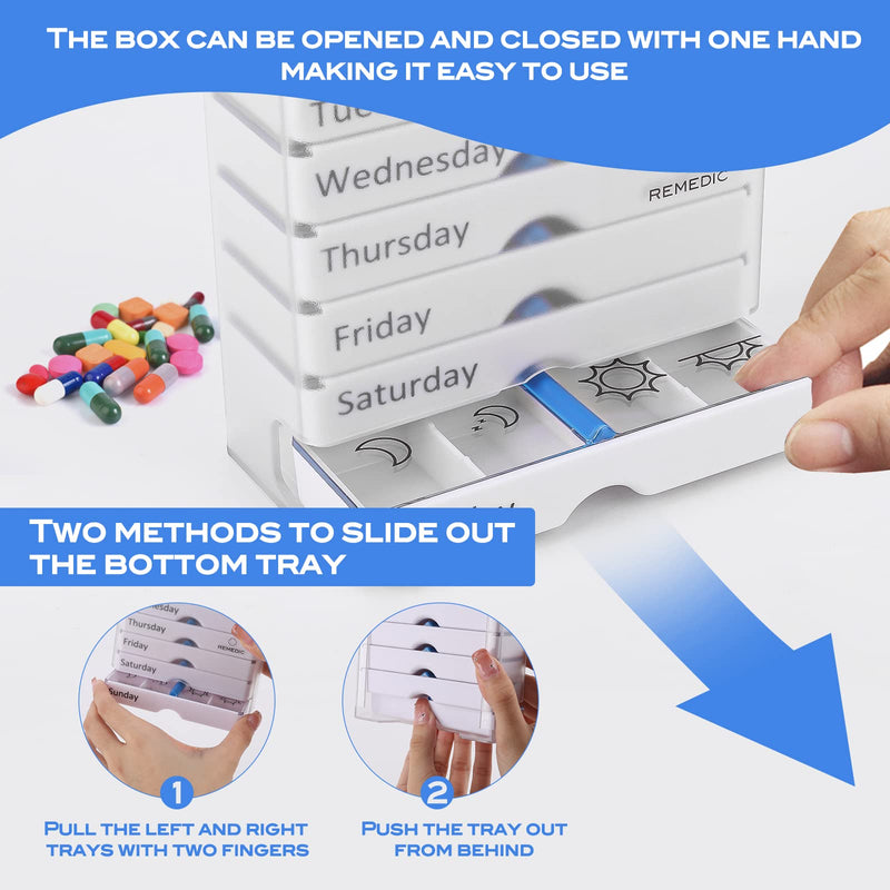 Weekly Pill Organizer 7 Day AM/PM – 4 Compartments per Day, Arthritis Friendly Pill Case with Better Grip Design, Medicine Planner for Vitamins, Supplements, and Medications – Easy to Use Pillbox White