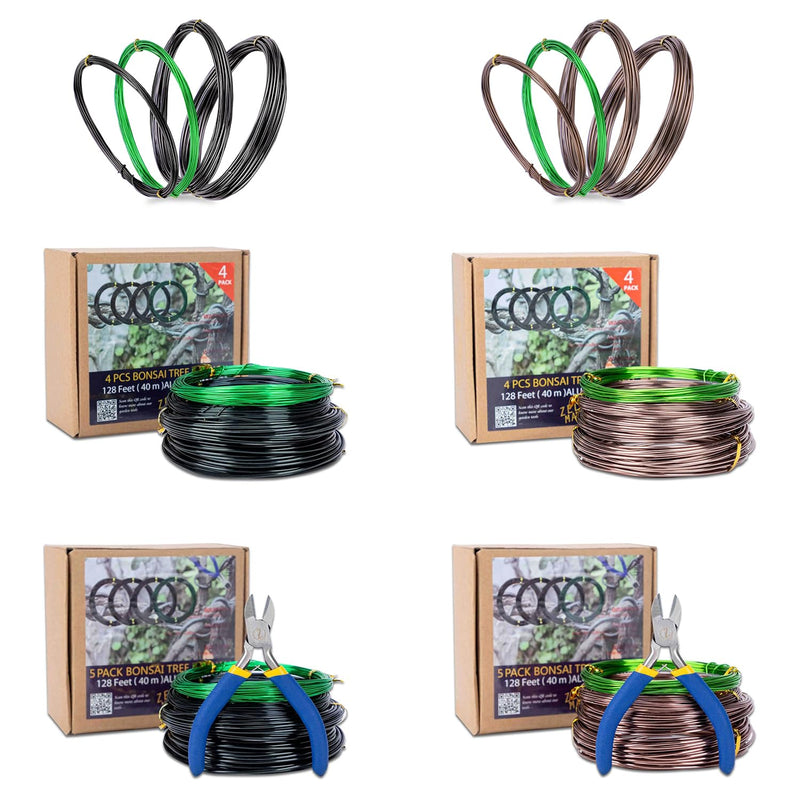 Bonsai Training Wire Set of 4 - Total 128 Feet(32 Feet Each Size) 3 Size - 1.0MM,1.5MM,2.0MM - Corrosion and Rust Resistant (with Bonsai Wire Cutter) Brown(with Bonsai Wire Cutter)