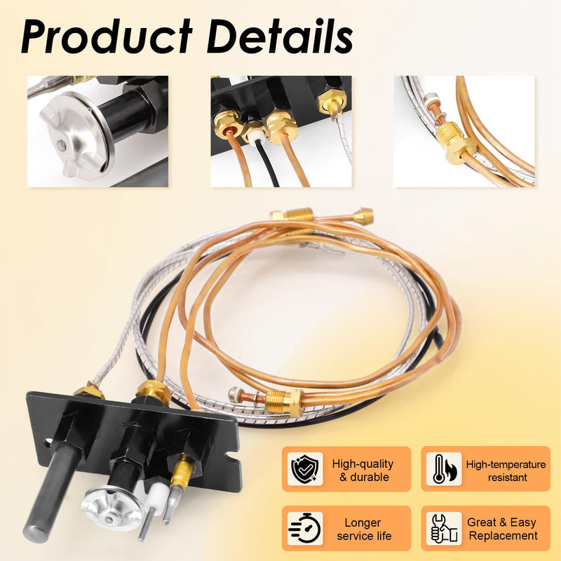 10002264 Natural Gas Pilot Assembly Kits For Majestic, Temco, HHT, Vermont Castings, Monessen Gas Stove & Fireplaces, SRV10002264 3-Way Pilot Assembly with Thermocouple Thermopile Replacement Parts 10002264 Natural Gas