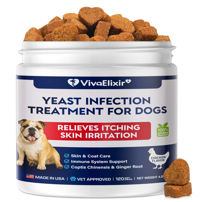 Yeast infection treatment for dogs–Dog ear infection treatment Dog itching skin relief | Caprylic Acid, Pau d’Arco & Goldenseal support Hot spot treatment for dogs Ear Discomfort |120 chewable tablets
