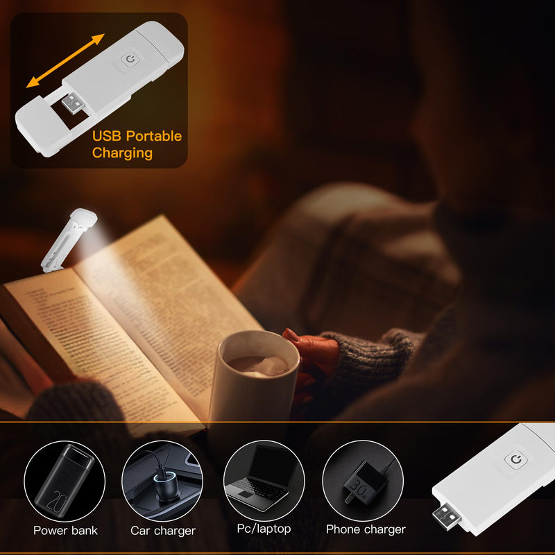 KunHe 4 Pack USB Rechargeable Reading Book Lights for Reading at Night Book Light Reading Accessories Kids Clip on Book Lamp Kids Book Lovers Stocking Stuffers Christmas Gift