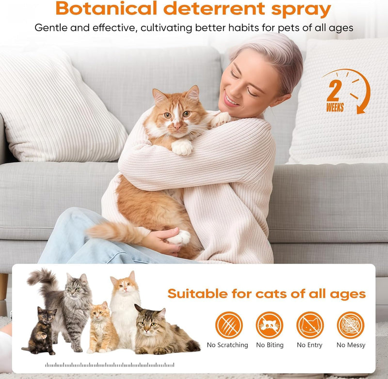 Cat Deterrent Spray 2 Pack, Natural Non-Toxic Plant Based Anti-Scratch & Anti-Marking Spray for Cats & Kittens, Orange Scent Pet Training Aid, Safe for Pets, Indoor Outdoor Furniture, Protector 7.0 Oz