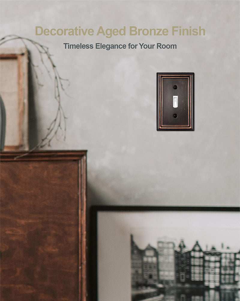 4-Pack Single Toggle Wall Plate, Decorative Aged Bronze Light Switch Cover, Metal Switch Plate Cover, 3.15''*4.88'', Midsize 1 Toggle 4PK - NewNest Australia