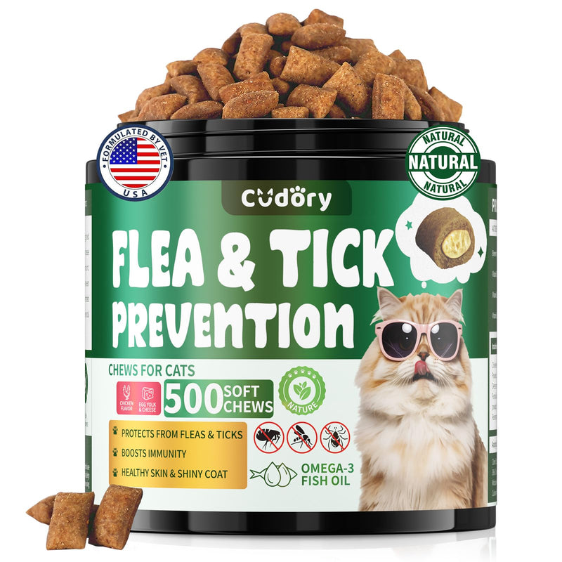 Flea and Tick Prevention for Dogs & Flea and Tick Prevention for Cats, Flea and Tick Support with Vitamins & Fish Oil, Oral Flea Chews Supplement -All Breeds