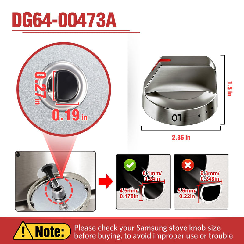 DG64-00473A Upgraded Stove Knob Oven Knobs Replacement Compatible with Samsung Gas Range Oven Stove Part NX58H5600SS NX58H5650WS NX58K7850SS - Top Burner Control Dial Perilla Great Steel 5 Pack Silver
