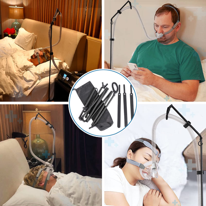 LONYEON CPAP Hose Holder - CPAP Hose Hanger for Bed Avoid Tangling and Prevent Blockage,Keeps The Air Hose Up and Away from Your Face and Arms to Make You Sleep Better,Black Triangle Base-Height Fixed