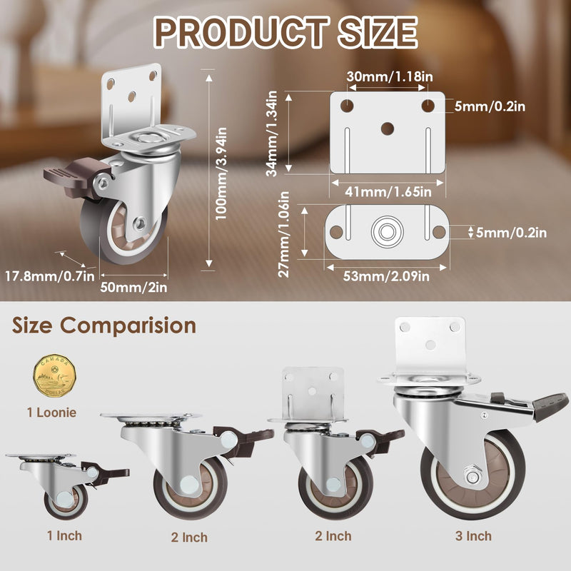 W B D WEIBIDA Side Mount Casters Wheels, 2 Inch L-Shaped Small Rubber Casters Set of 4, 360 Degree Ball Bearing Swivel Casters, Light Duty Casters Wheels for Furniture, Baby Beds, Cabinets, Tables 2IN L-Shape