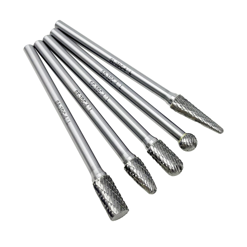 LU&MN Double Cut Tungsten Carbide Burr - Metal Carving, Polishing, Engraving, and Drilling - 7" Shank Length 1/4" Shank Diameter - 5pcs