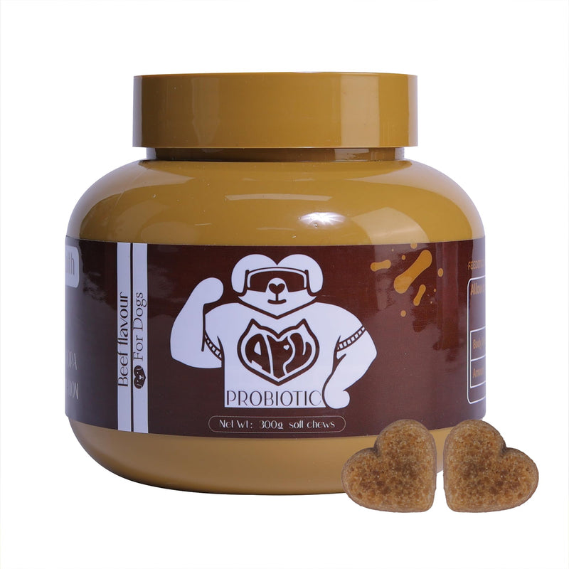 APL Probiotics for Dogs, Digestive Health Supplement with 6 Probiotics and 6 Billion CFUs, Supports Gut Health and Immune System, Helps Sensitive Stomachs, Beef Flavor Soft Chews, 300 Count