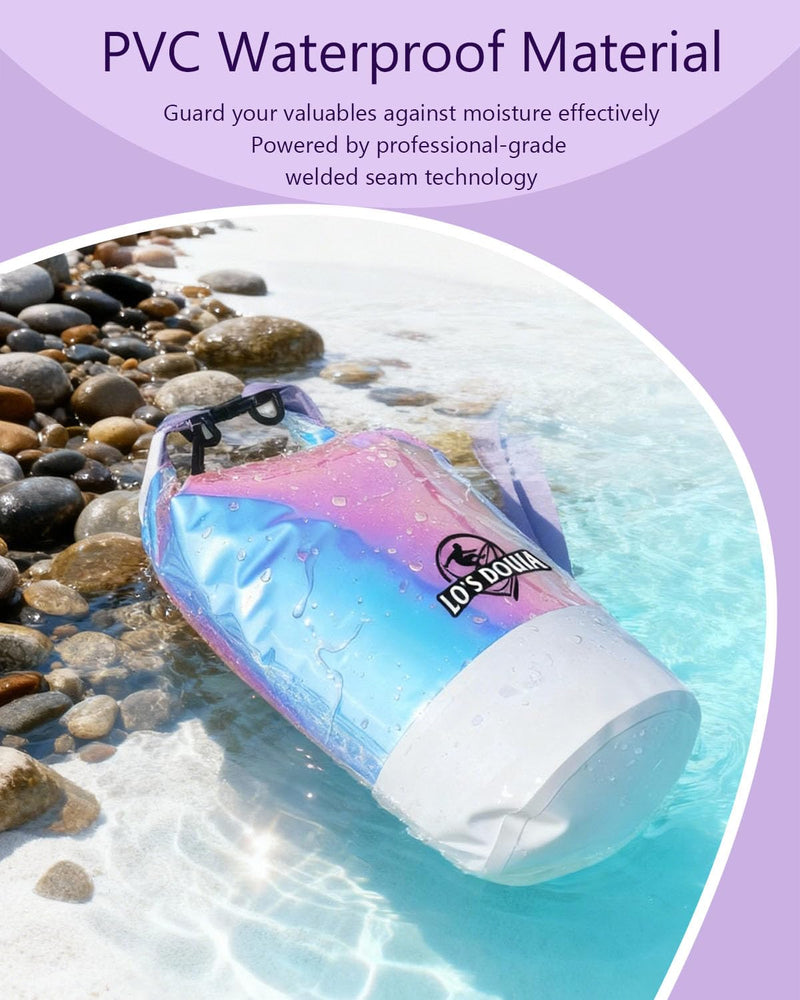 Lo's Douia Holographic Waterproof Dry Bags with Phone Case, Iridescent Design for Outdoor Adventures, Kayaking, Beach, Boating, and Camping, Keeps Gear Dry and Safe(20L) 20L