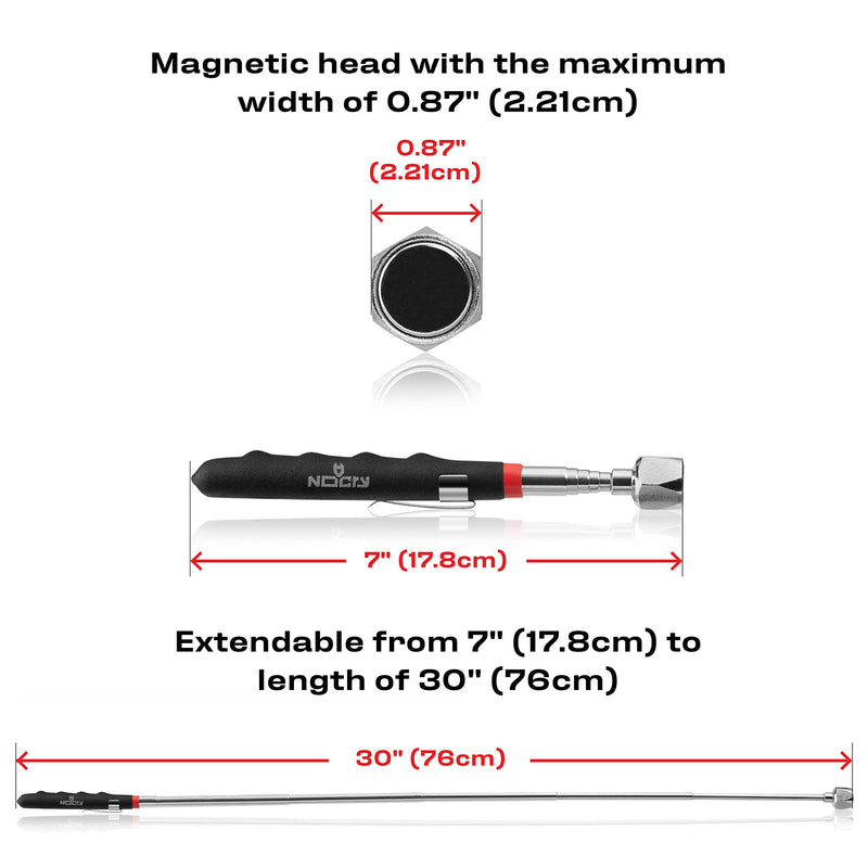 NoCry Telescoping Magnetic Pickup Tool with 25lb Pull Force — Magnet Stick Extendable up to 30in; Non-Slip Extendable Magnet Pickup Tool, Telescopic Magnetic Pick-Up Tool with Extra Strong Magnet Telescoping Magnet