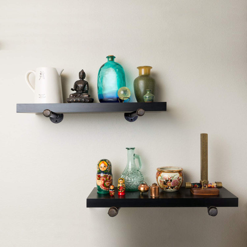 1/2" Industrial Black Iron Pipe Shelf Brackets, Rustic Wall Mounted DIY Shelving Brackets Hanging Custom Pipe Brackets for Floating Shelves (2, 6") 2 6 Inch