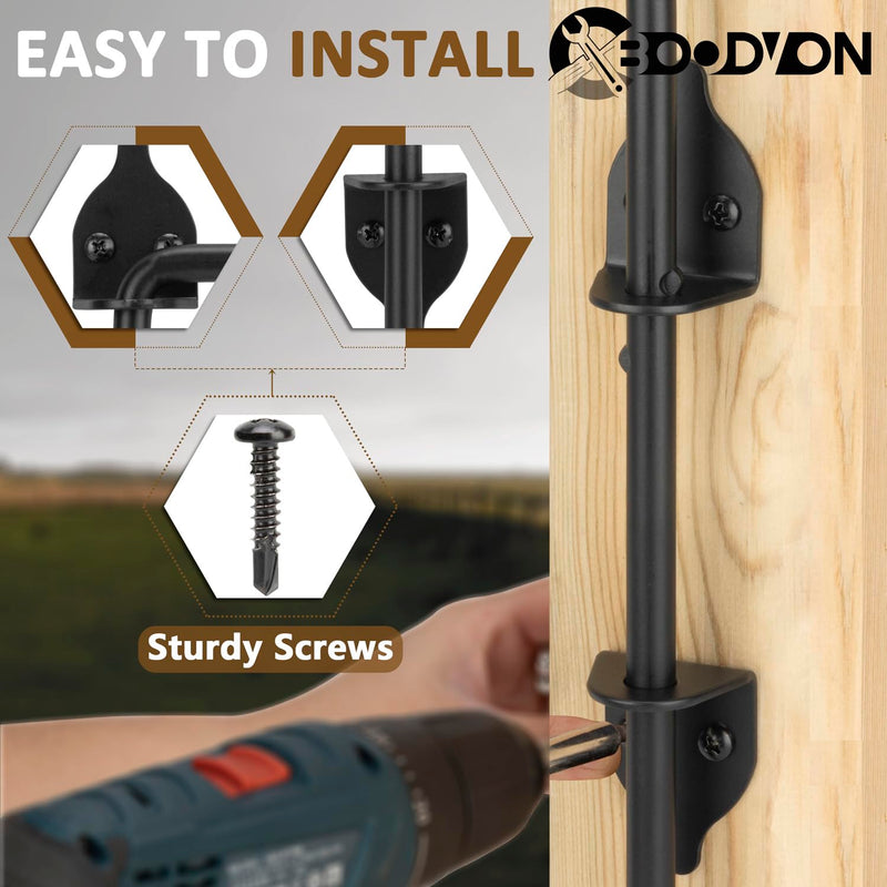 12 Inch Cane Bolt Gate Drop Rod Heavy Duty Gate Hardware, Gate Ground Latch for Wooden Fences, Metal Gates Doors Stopper for Gate Ground, Wrought Iron Gate Latches, Black Finish(1 Pack) 1 12 Inch
