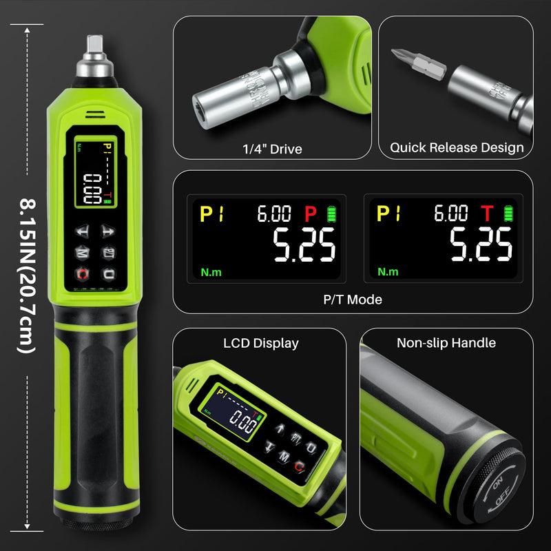 1/4" Drive Digital Torque Screwdriver, 0.09-6N.m for Gunsmithing | 0.8-53.1In.Lb Inch Pound Screwdriver Torque Wrench with ±2% Accuracy, Vibration Buzzer Indicator for Bike,Mounting,Electronic 0.8-53.1 In.Lb/0.09-6 N.m