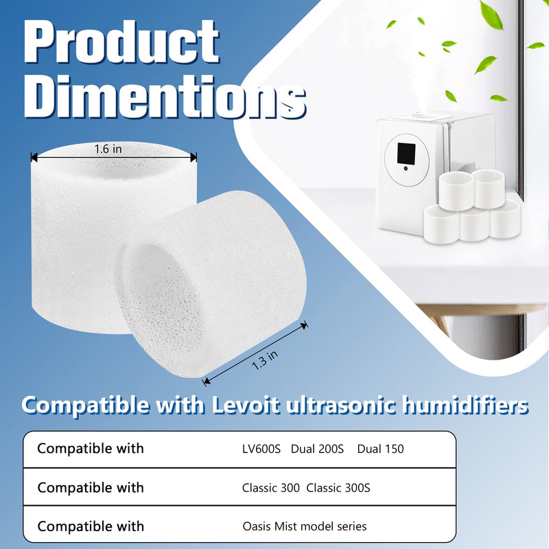 Funmit 30-Pack Top Fill Humidifier Replacement Filters for LEVOIT Classic160, Dual150, Dual200S, Classic300(S), LV600S, OasisMist 450S, Superior6000S Series Humidifiers
