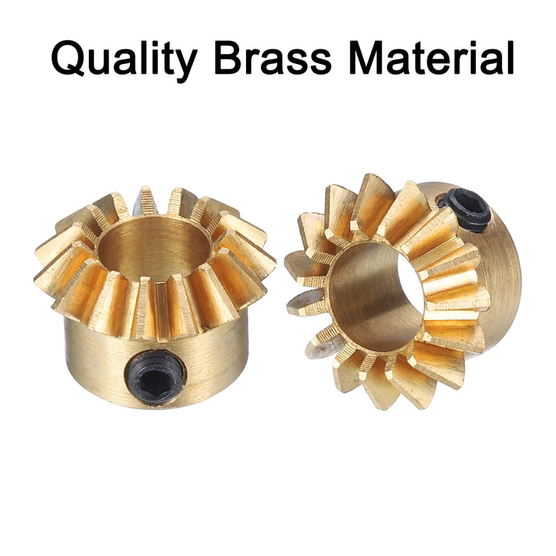 uxcell 2pcs Bevel Gear 0.8 Module 1:1 Reduction Rate 15T 6mm Hole Dia Bevel Pinion Gear Brass, 45 Degree Steering Gear for Hardware Mechanical Rotation, Yellow