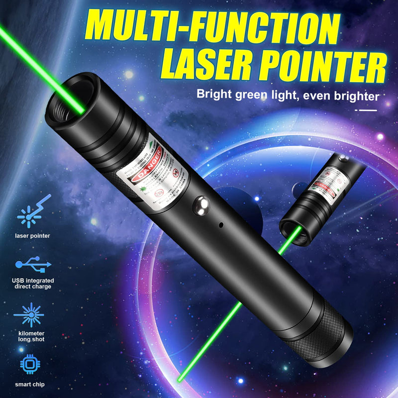 Flashlight with Green Laser Pointer, Rechargeable Laser Pointer High Power for TV/LED/LCD Screens Presentation Office, Outdoor Uses, Adventure, Professional Business Gifts