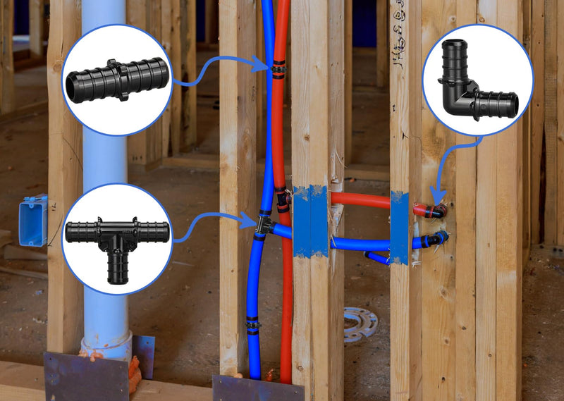 1/2" Poly PPSU Barb Crimp PEX Fitting, 30pcs PEX Fitting Combo, 10pcs Each Elbows Tees Straight Couplings, No Lead (30pcs, 1/2" Combo) 1/2" Combo, 30pcs