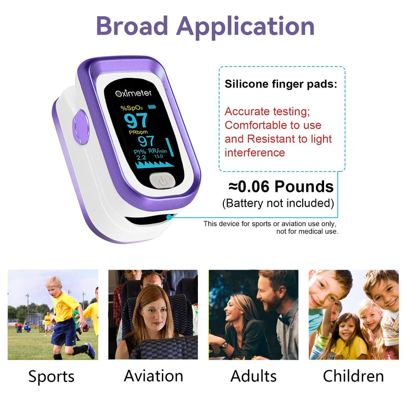 Fingertip Pulse Oximeter, 4 Data Pulse Oximeter with Respiratory, Respiration Rate Monitor, Oximeter for Sports Aviation Use Only (purple)