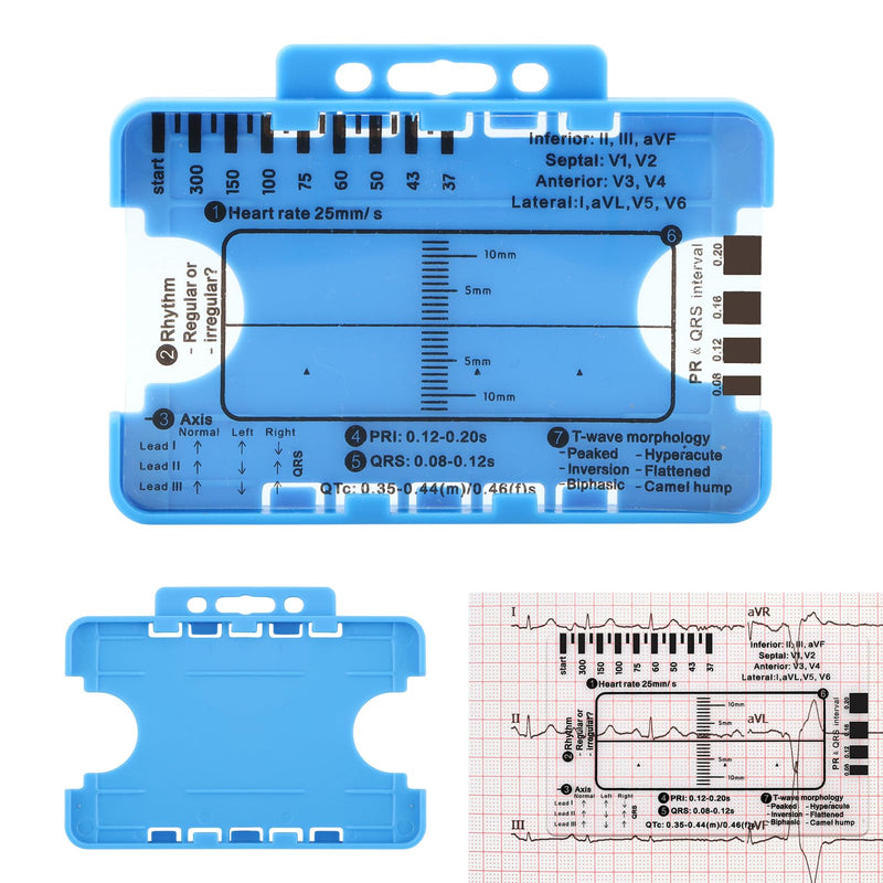 2PCS ECG 7 Step Ruler, EKG Interpretation Caliper, Transparent Plastic Measuring Tool blue