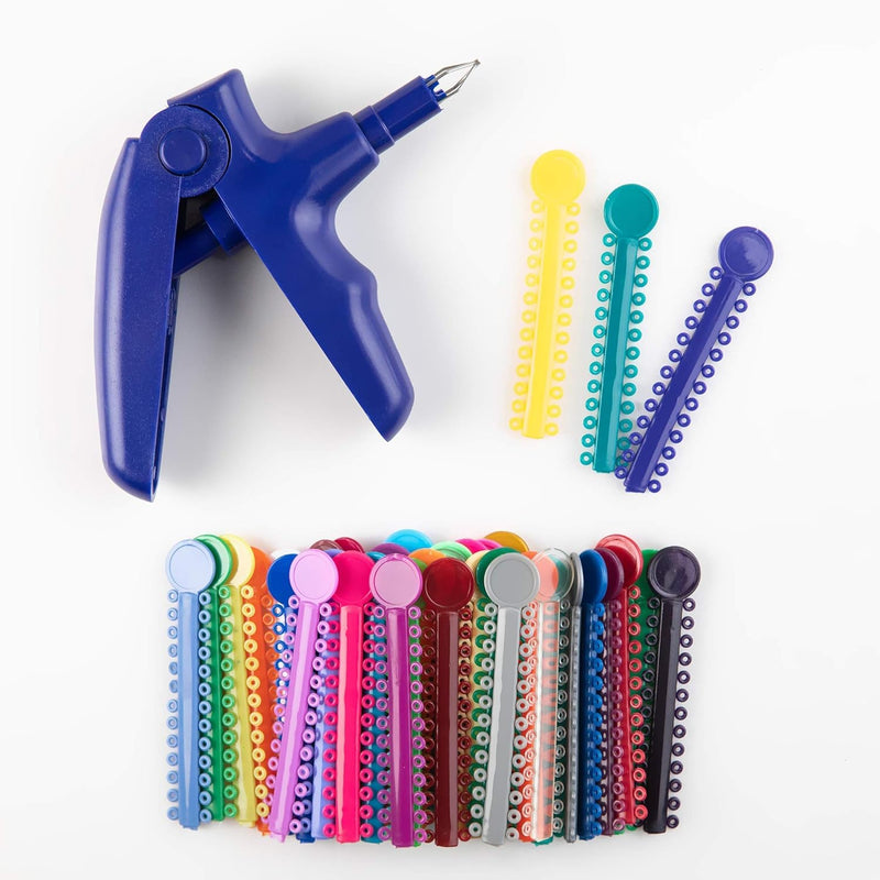 Dental Orthodontic Ligature Ties and Orthodontic Ligature Gun Dispenser, Teeth Orthodontic Ligature Ring Rubber Bands (Multi-color) 1040pcs (Ligature Gun and Ligature Ties)