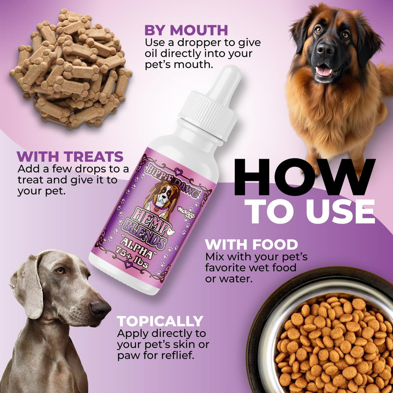 Hippie Dawg Alpha Tincture for Giant Breed Dogs (75+ lbs) - Professional Strength Joint & Mobility Support - High Potency Glucosamine, Hyaluronic Acid & Collagen - Peanut Butter Flavor - 1oz